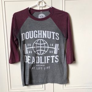 Doughnuts and Deadlifts 3/4 Sleeve T-shirt XS